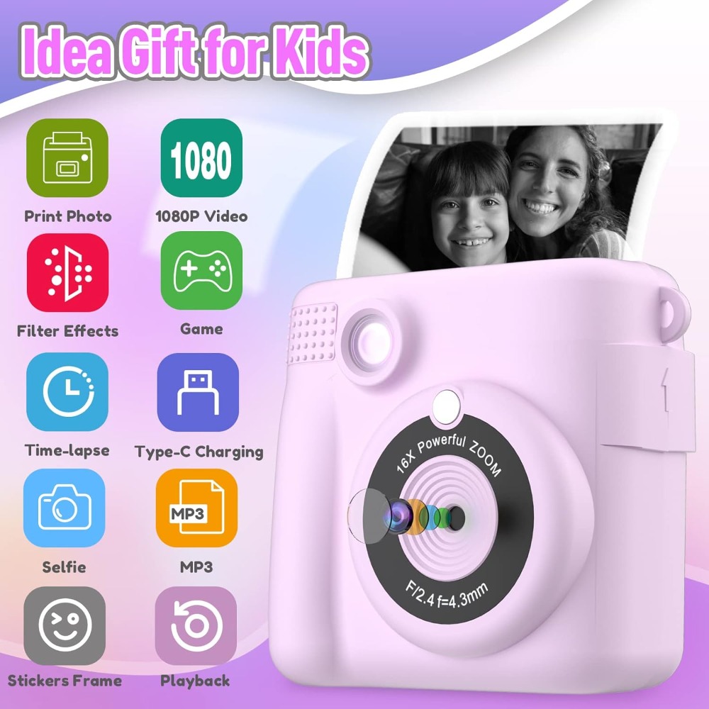 Instant Print Camera for Kids, - Kids Education Card ulasan dan harga