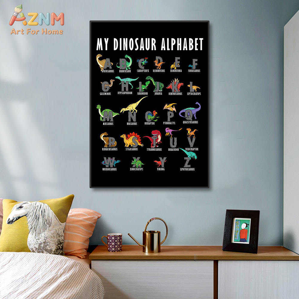 AZNM Dinosaur Alphabet Canvas  - Kids Education Background ulasan dan harga